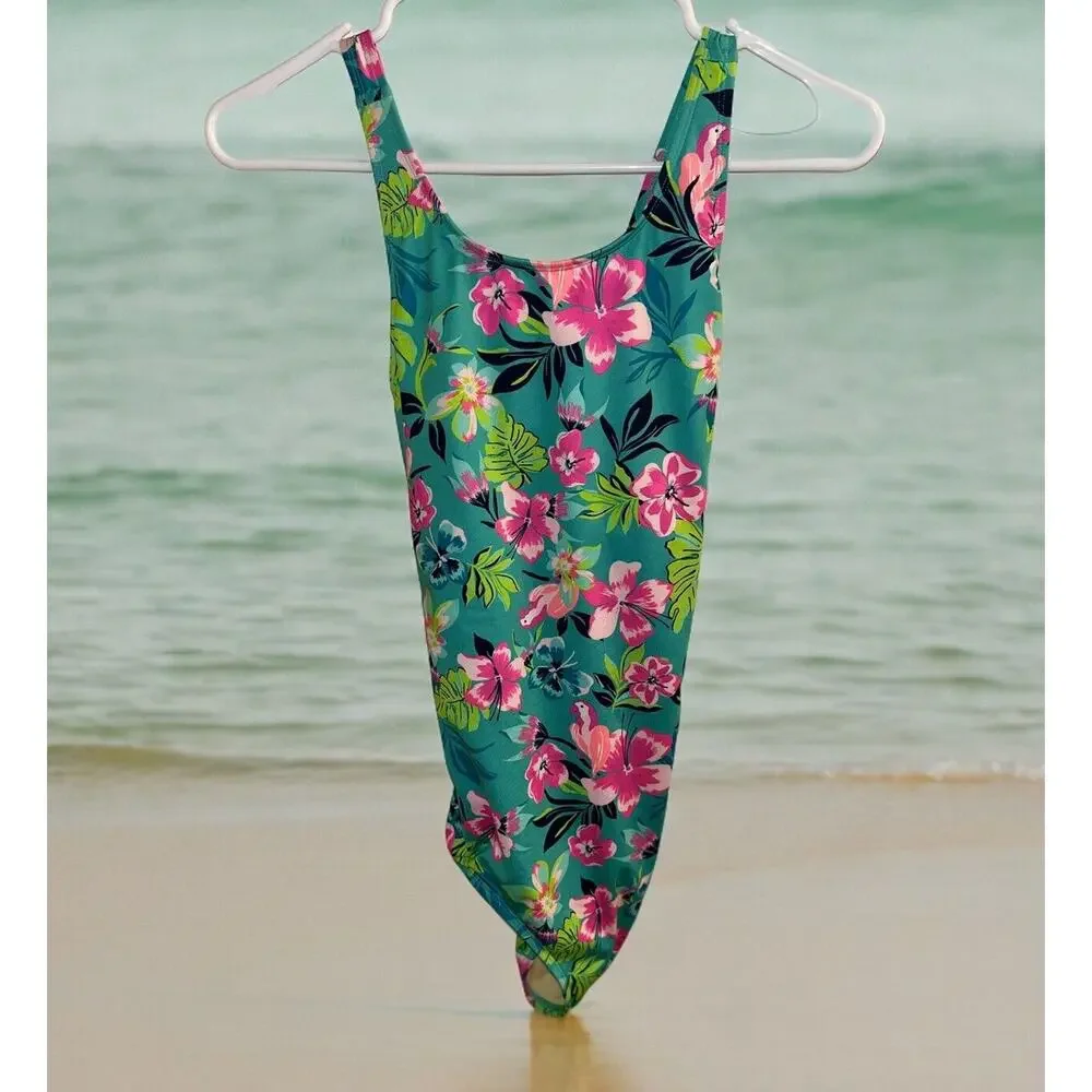 Lands’ End Bathing Suit Swimwear One Piece Swimsuit size 16 Girls Floral Pink